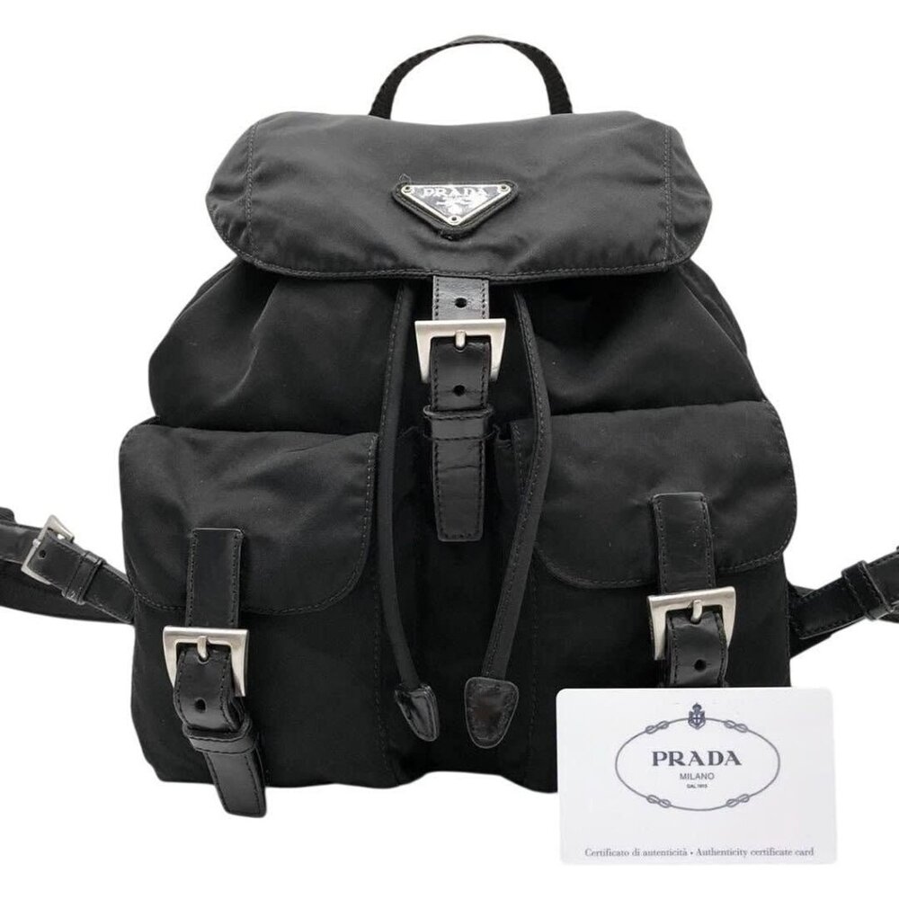 Prada Nylon Tessuto Backpack Saffiano Leather Shoulder Bag Purse Tote - Picture 3 of 10